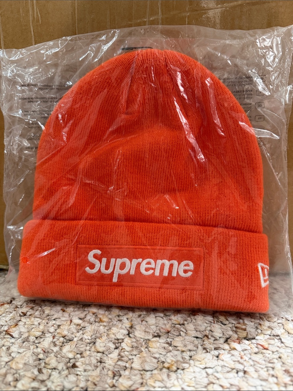 Supreme Orange Cuffed Beanie with White Logo